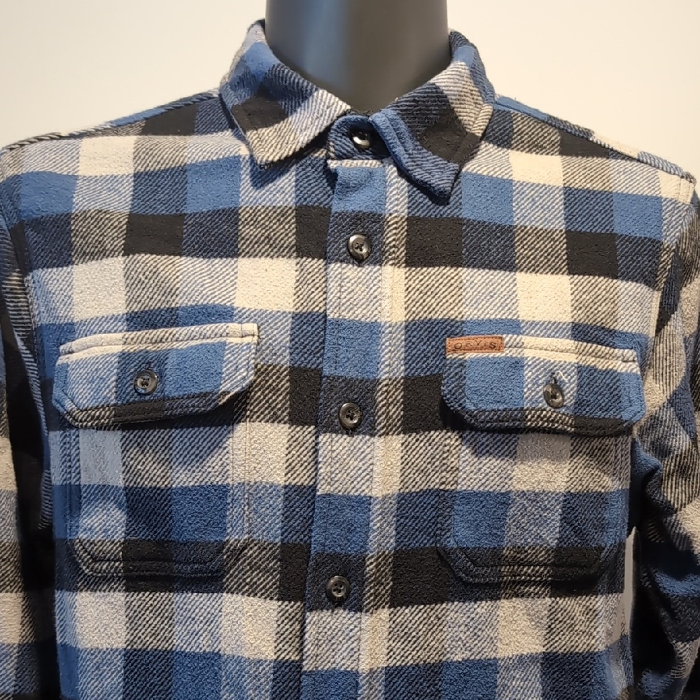Orvis Blue and Black Checkered Flannel Shirt Shacket Medium